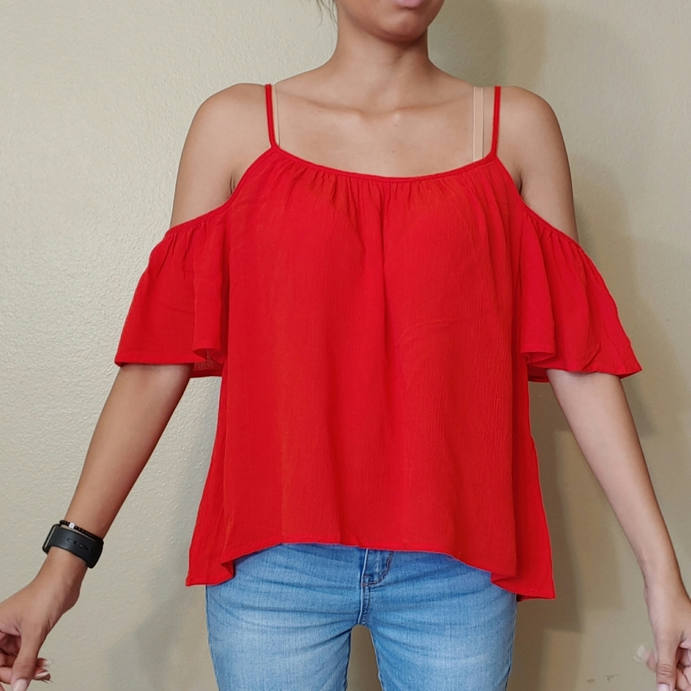 One Clothing - Red/Orange Cold Shoulder Blouse  XS